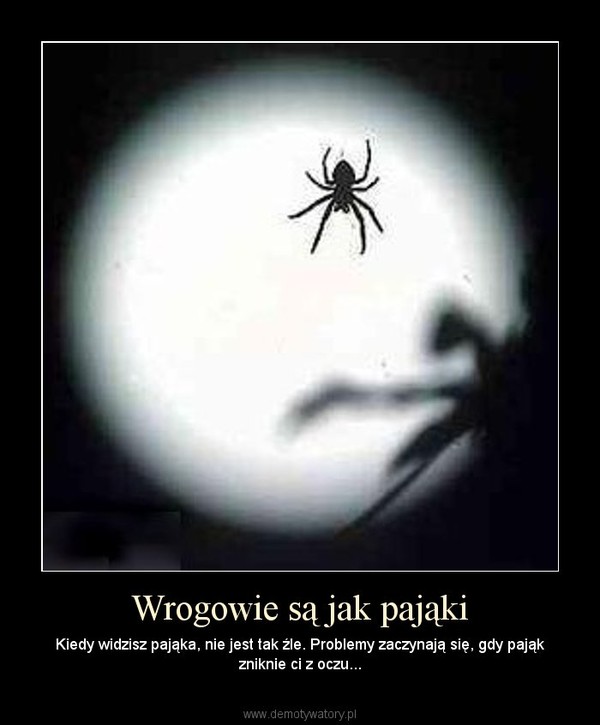 Wrogowie są jak pająki – Kiedy widzisz pająka, nie jest tak źle. Problemy zaczynają się, gdy pająk zniknie ci z oczu... 