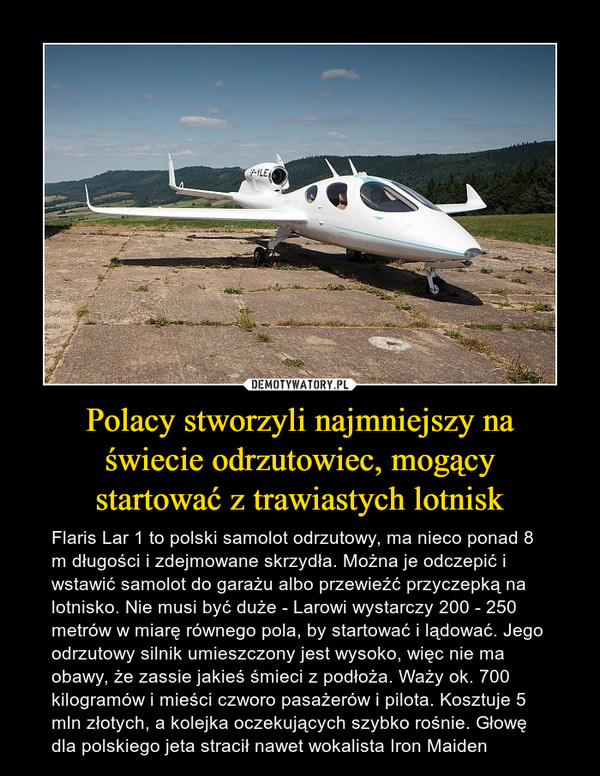 Polacy stworzyli najmniejszy na
 świecie odrzutowiec, mogący 
startować z trawiastych lotnisk