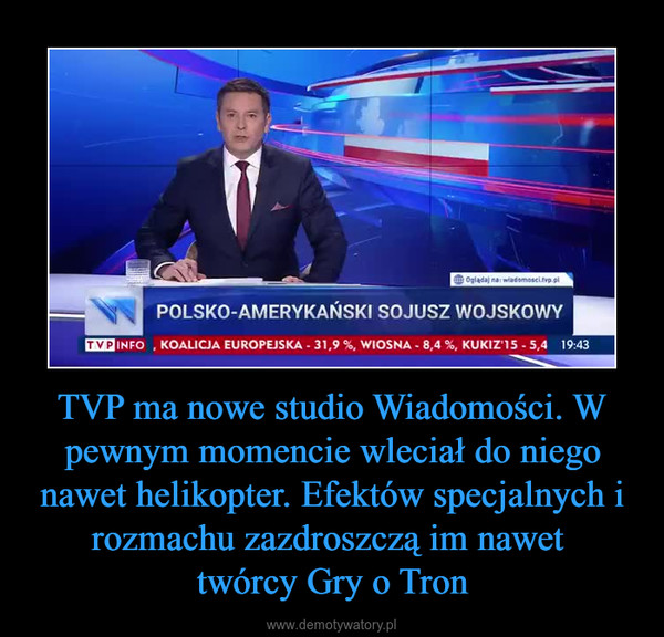 TVP ma nowe studio Wiadomości. W pewnym momencie wleciał do niego nawet helikopter. Efektów specjalnych i rozmachu zazdroszczą im nawet twórcy Gry o Tron –  