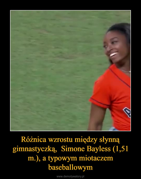 Różnica wzrostu między słynną gimnastyczką,  Simone Bayless (1,51 m.), a typowym miotaczem baseballowym –  