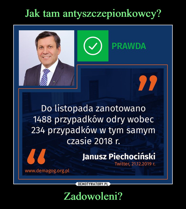 Zadowoleni? –  Prawda do listopada zanotowano 148 przypadków odry wobec 234 przypadków w tym samym czasie 2019 Janusz Piechociński