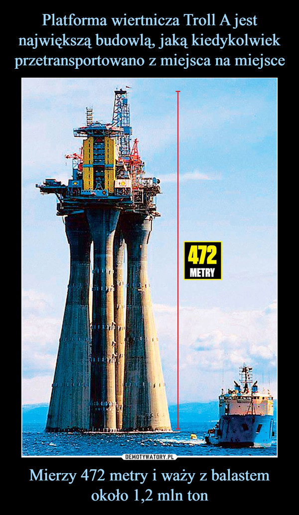 Mierzy 472 metry i waży z balastem około 1,2 mln ton –  