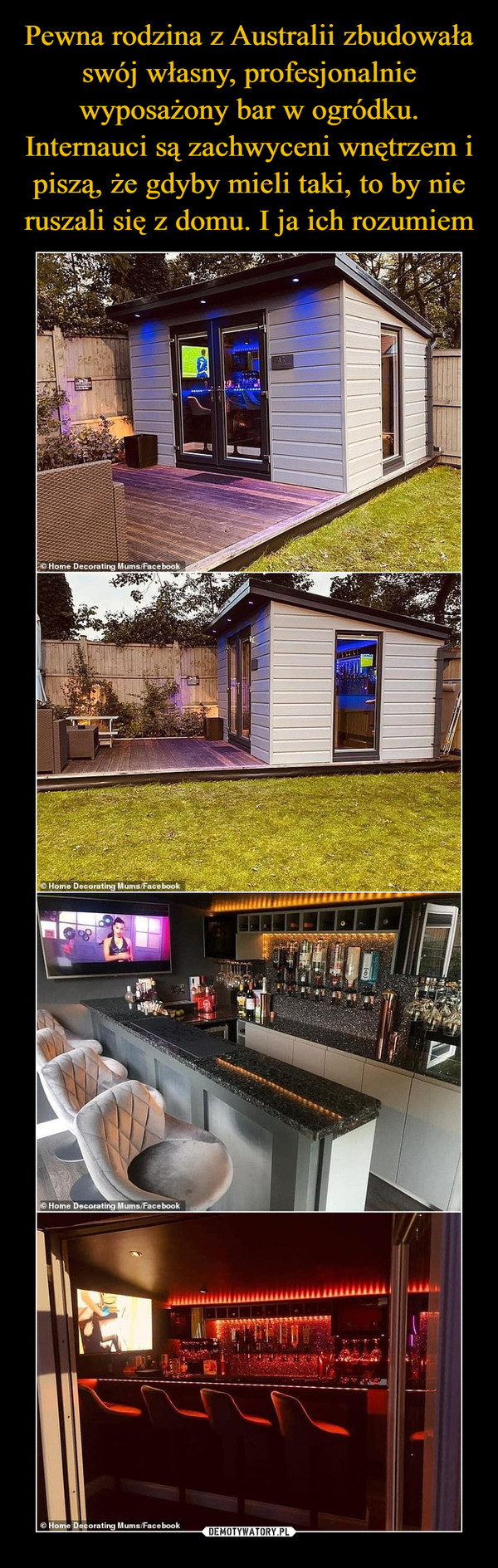 Pewna rodzina z Australii zbudowała swój własny, profesjonalnie wyposażony bar w ogródku. Internauci są zachwyceni wnętrzem i piszą, że gdyby mieli taki, to by nie ruszali się z domu. I ja ich rozumiem