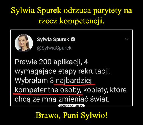 Sylwia Spurek odrzuca parytety na rzecz kompetencji. Brawo, Pani Sylwio!