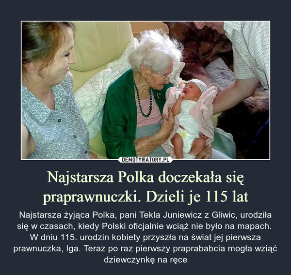 Najstarsza Polka doczekała się praprawnuczki. Dzieli je 115 lat