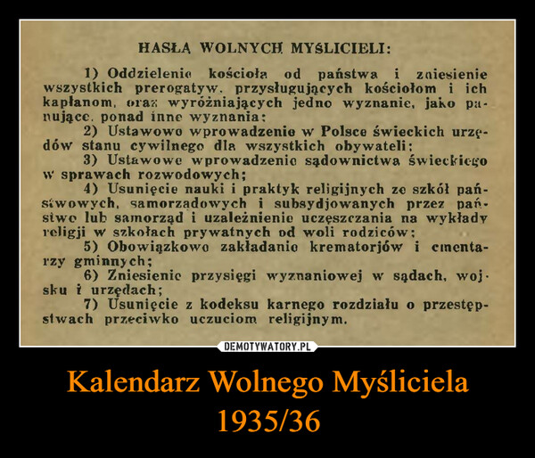 Kalendarz Wolnego Myśliciela 1935/36 –  