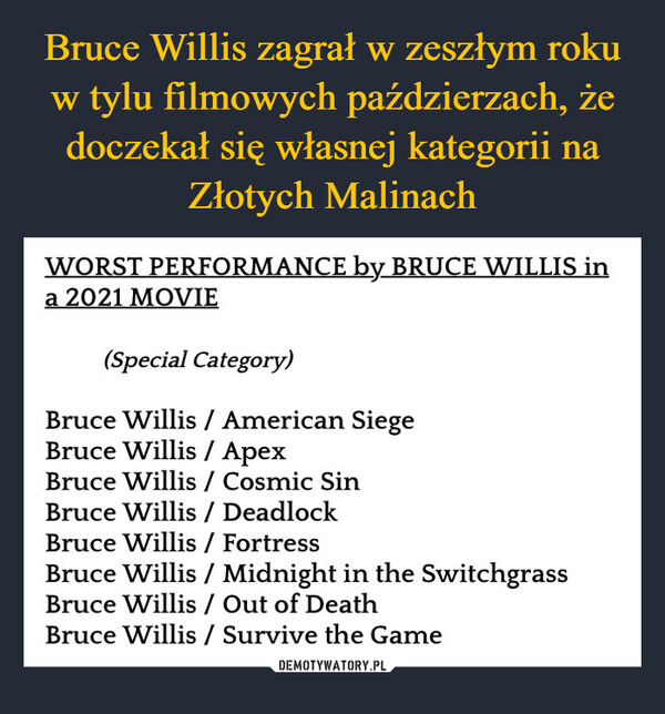  –  WORST PERFORMANCE by BRUCE WILLIS ina 2021 MOVIE