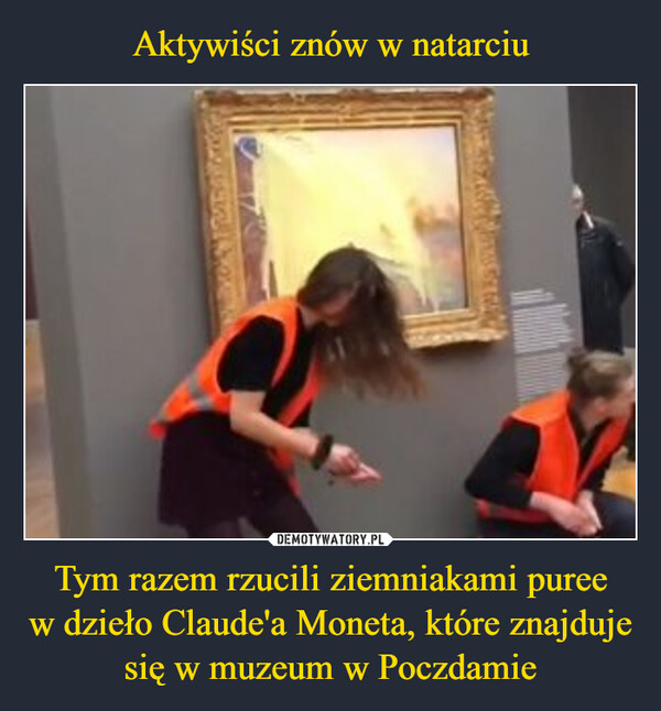 Tym razem rzucili ziemniakami pureew dzieło Claude'a Moneta, które znajduje się w muzeum w Poczdamie –  