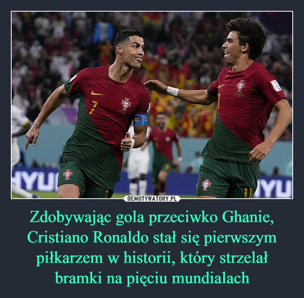 Zdobywając gola przeciwko Ghanie, Cristiano Ronaldo stał się pierwszym piłkarzem w historii, który strzelał bramki na pięciu mundialach –  