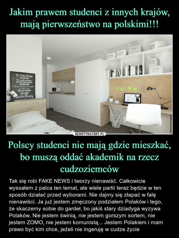 Jakim prawem studenci z innych krajów, mają pierwszeństwo na polskimi!!! Polscy studenci nie mają gdzie mieszkać, bo muszą oddać akademik na rzecz cudzoziemców