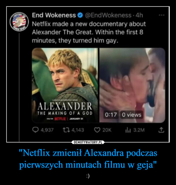 "Netflix zmienił Alexandra podczas pierwszych minutach filmu w geja"